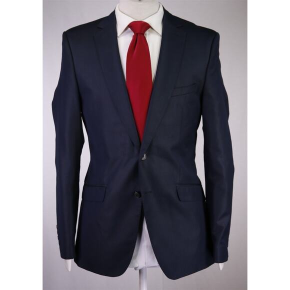 Zara Men's Navy Blue Sharkskin Shiny 2-Btn Slim Fit Suit 38R - Picture 2 of 10